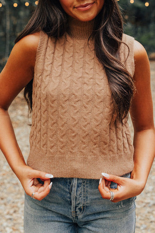 High Neck Cable Knit Top August.