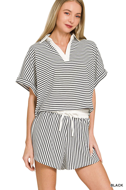 Striped- Collar Set Zenana