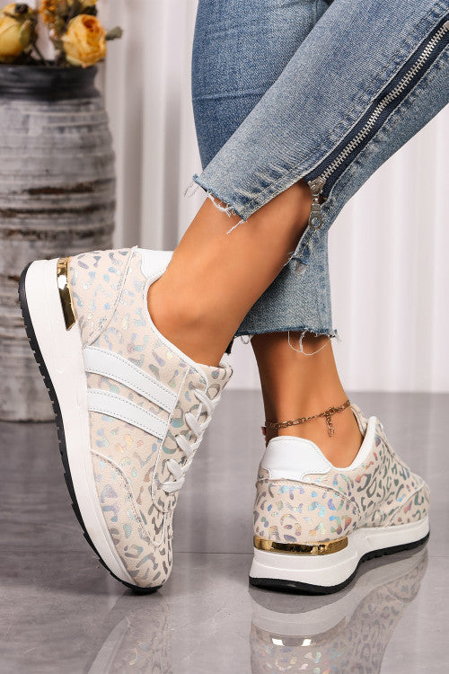 White Leopard Low Top Sneakers