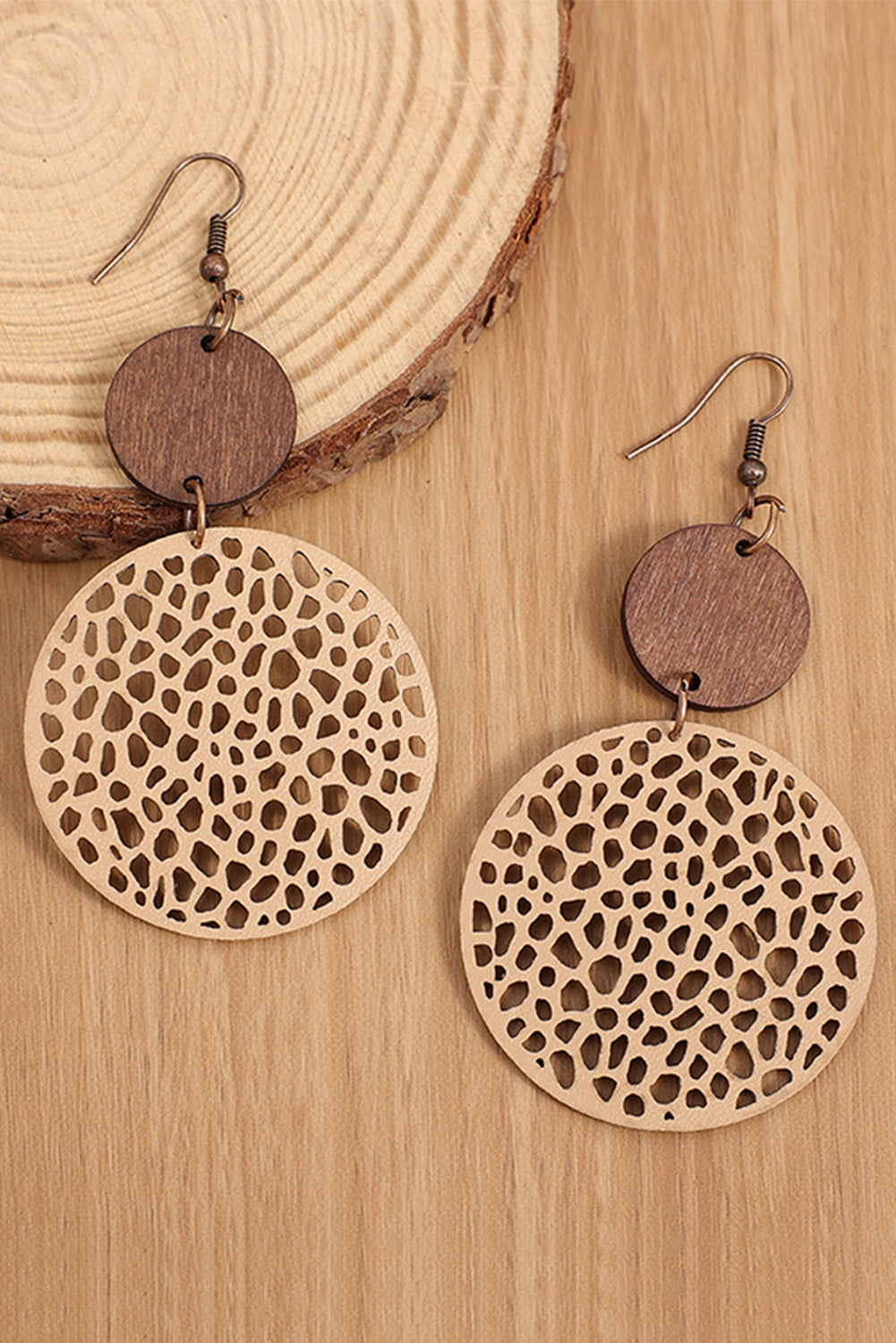 Khaki Hollow Out Wooden Earrings RTS