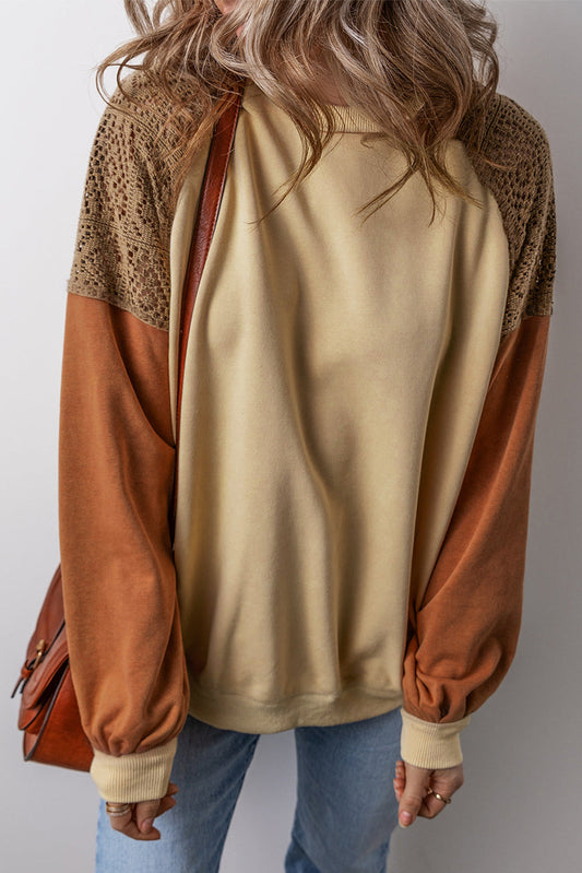Khaki Lace Patchwork Sweatshirt FB