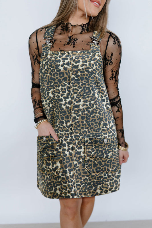 Leopard Denim Overall Dress FB
