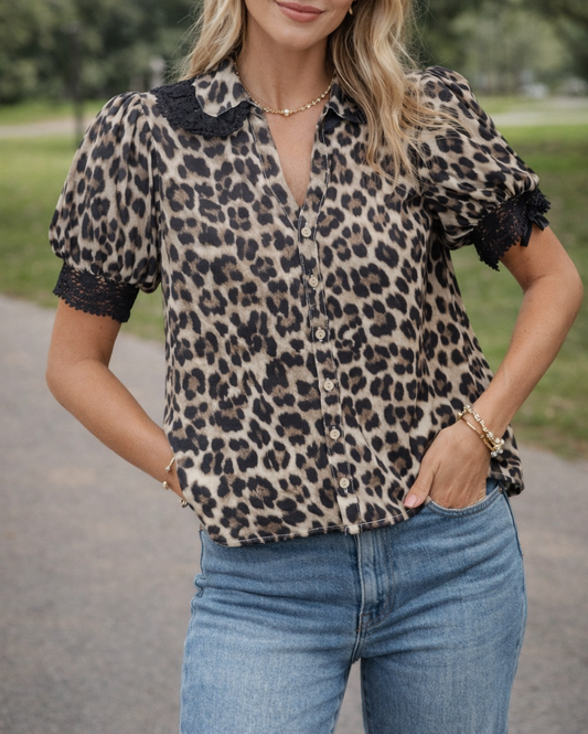 Leopard Lace Trim Shirt FB