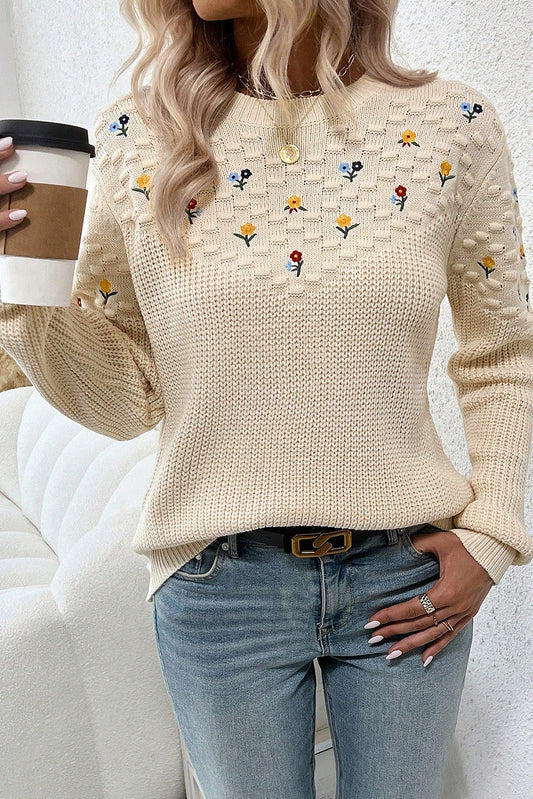 Mixed Texture Flower Sweater FB