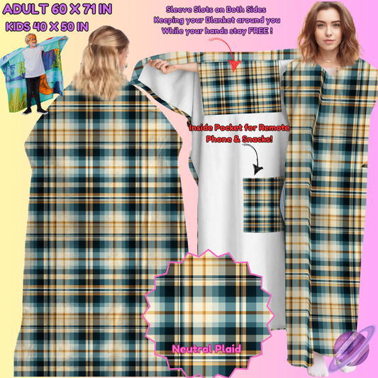 WEARABLE THROW RUN-NEUTRAL PLAID-PREORDER CLOSING 8/31