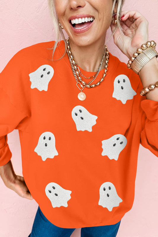 Orange Sequin Ghost Sweatshirt FB