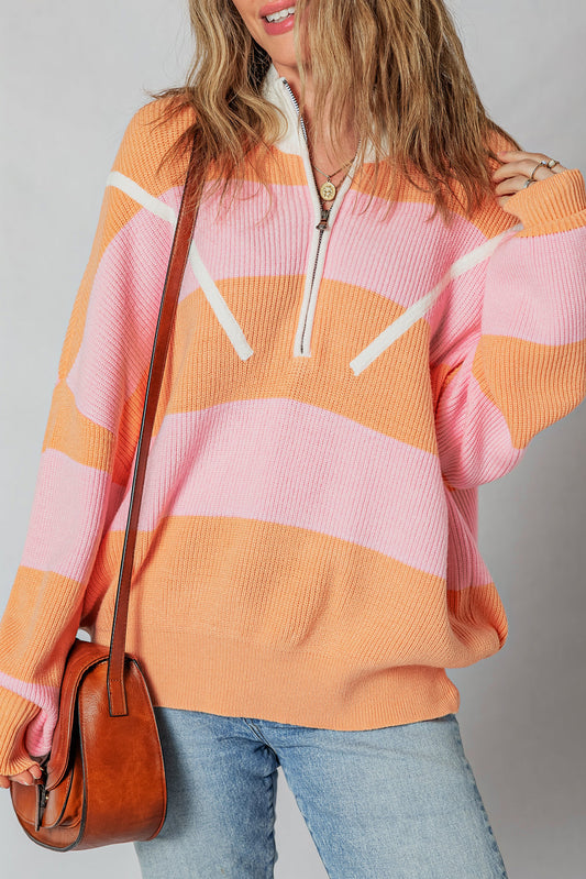 Orange Stripe Colorblock Sweater FB