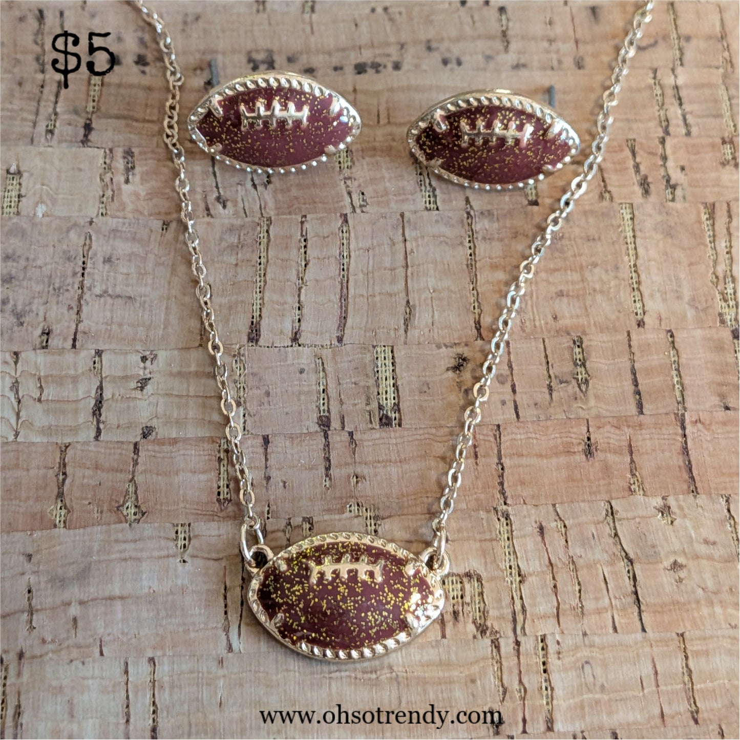 FOOTBALL EARRINGS AND NECKLACE SET