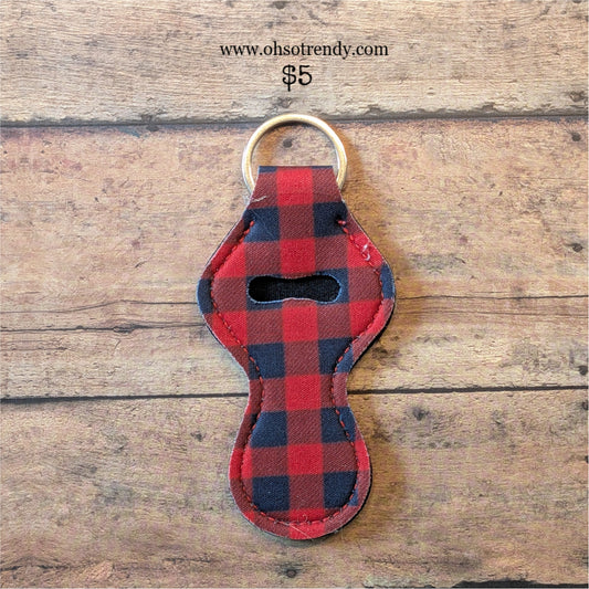 PLAID CHAPSTICK HOLDER KEYCHAIN