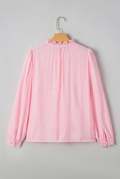 Pink Lace Button Up Blouse August.