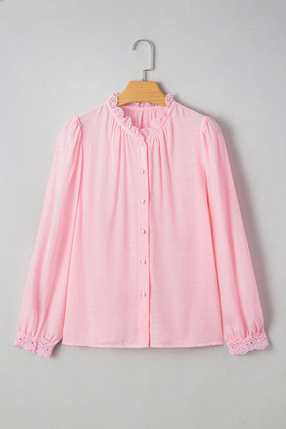 Pink Lace Button Up Blouse August.