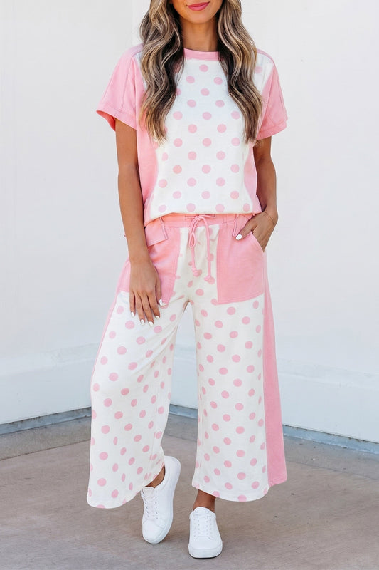 Pink Polka Dot Wide Leg Set