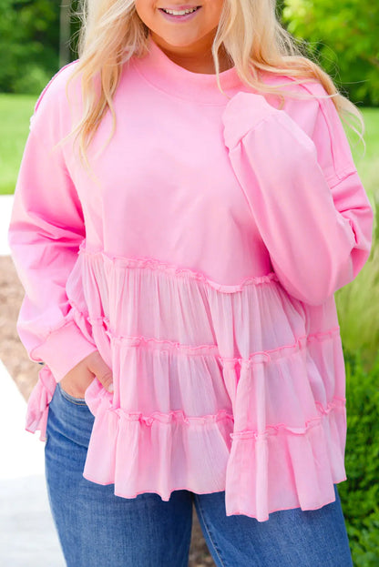 Pink Tiered Plus Size Blouse RTS
