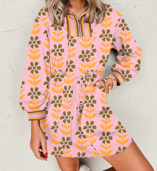 Pink Floral Drawstring Dress September.