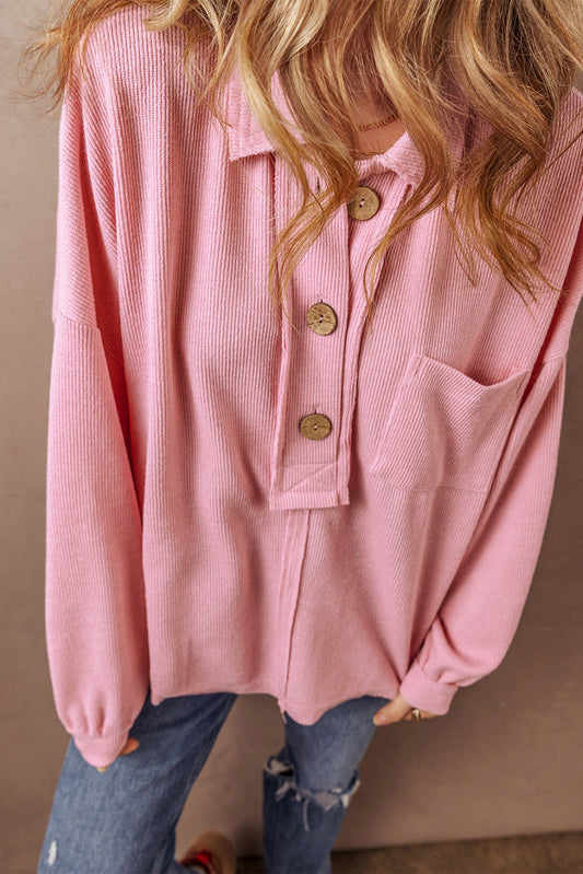 Pink Ribbed Henley Top FB