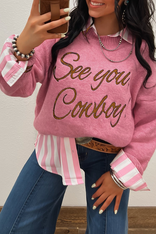 Pink See You Cowboy Embroidered Sweater FB