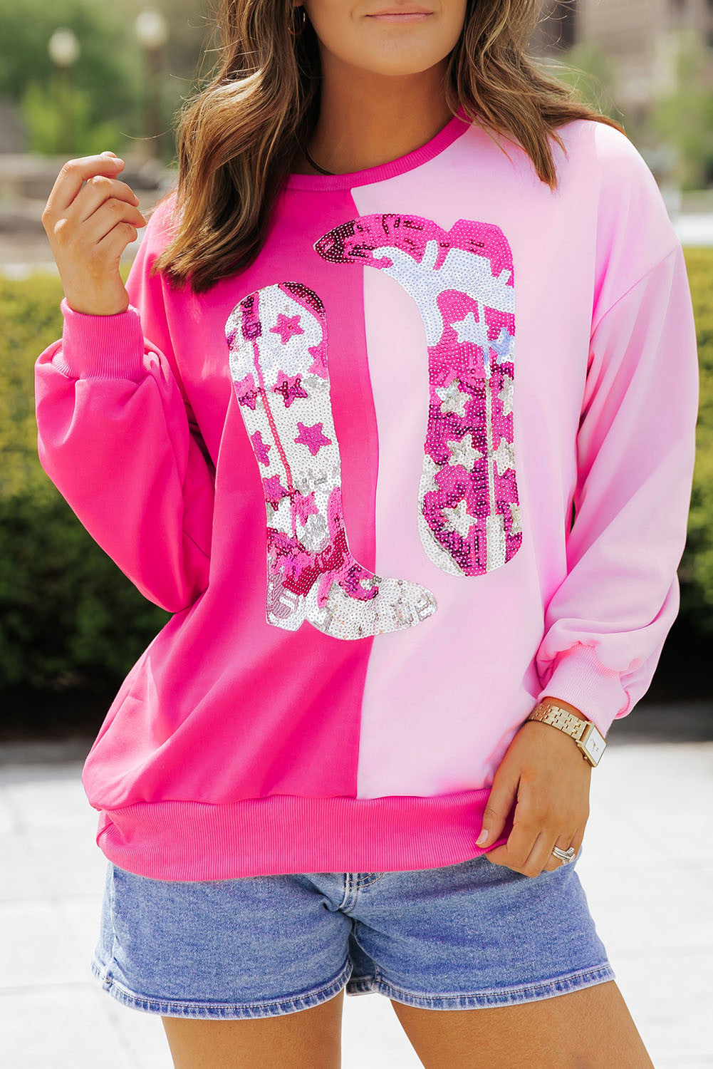 Pink Sequin Boots Sweatshirt FB