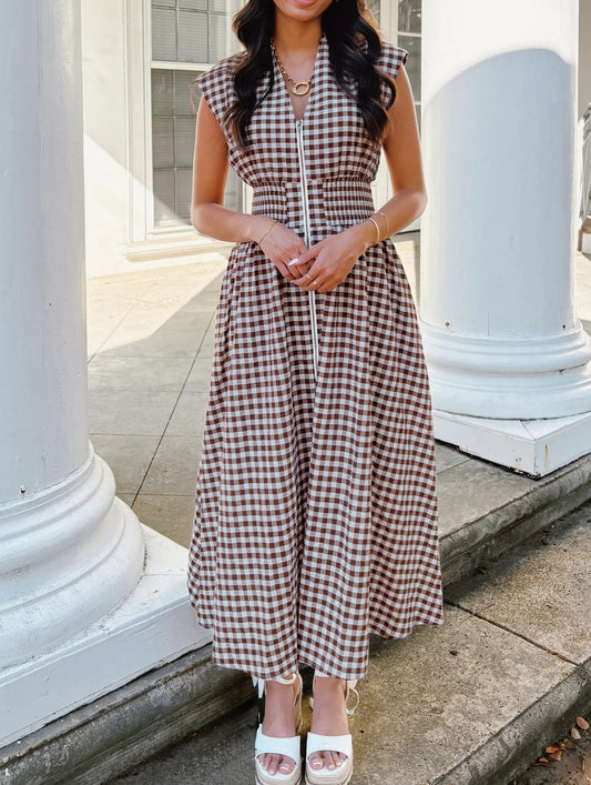 Plaid Zipper Maxi Dress FB