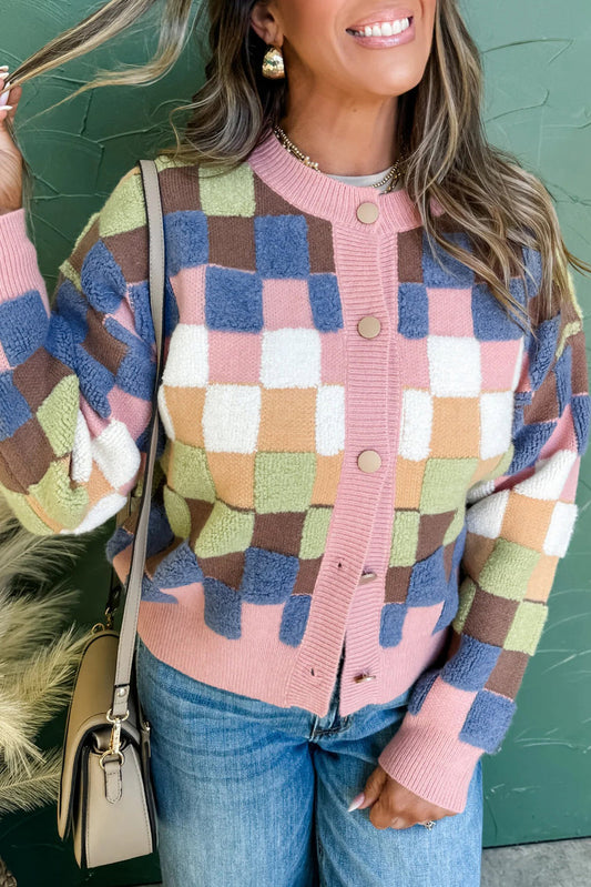 Plush Checkered Cardigan FB