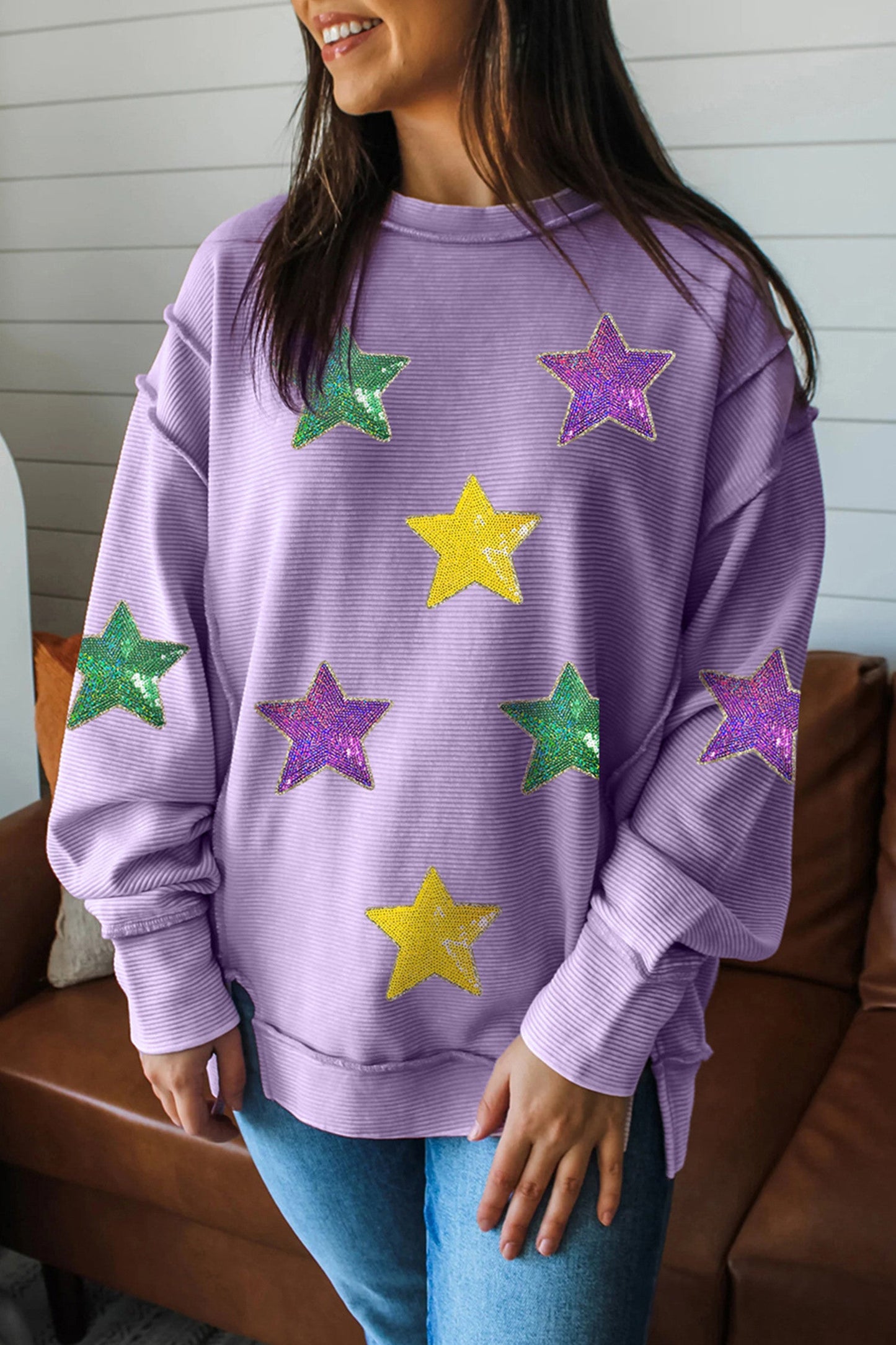 Purple Sequin Star Pattern Top FB