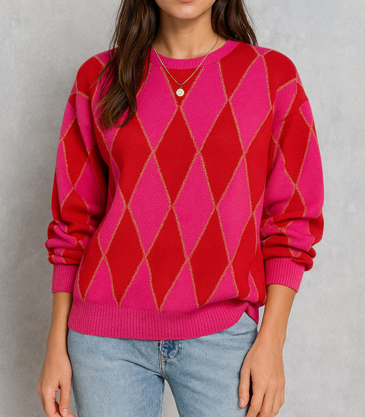 Red Diamond Checkered Sweater RTS