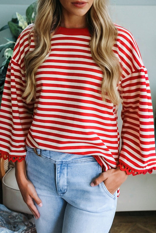 Lace Trim Stripe Top FB