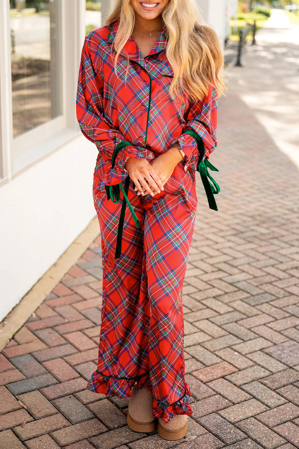 Red Plaid Velvet Tie Set LT