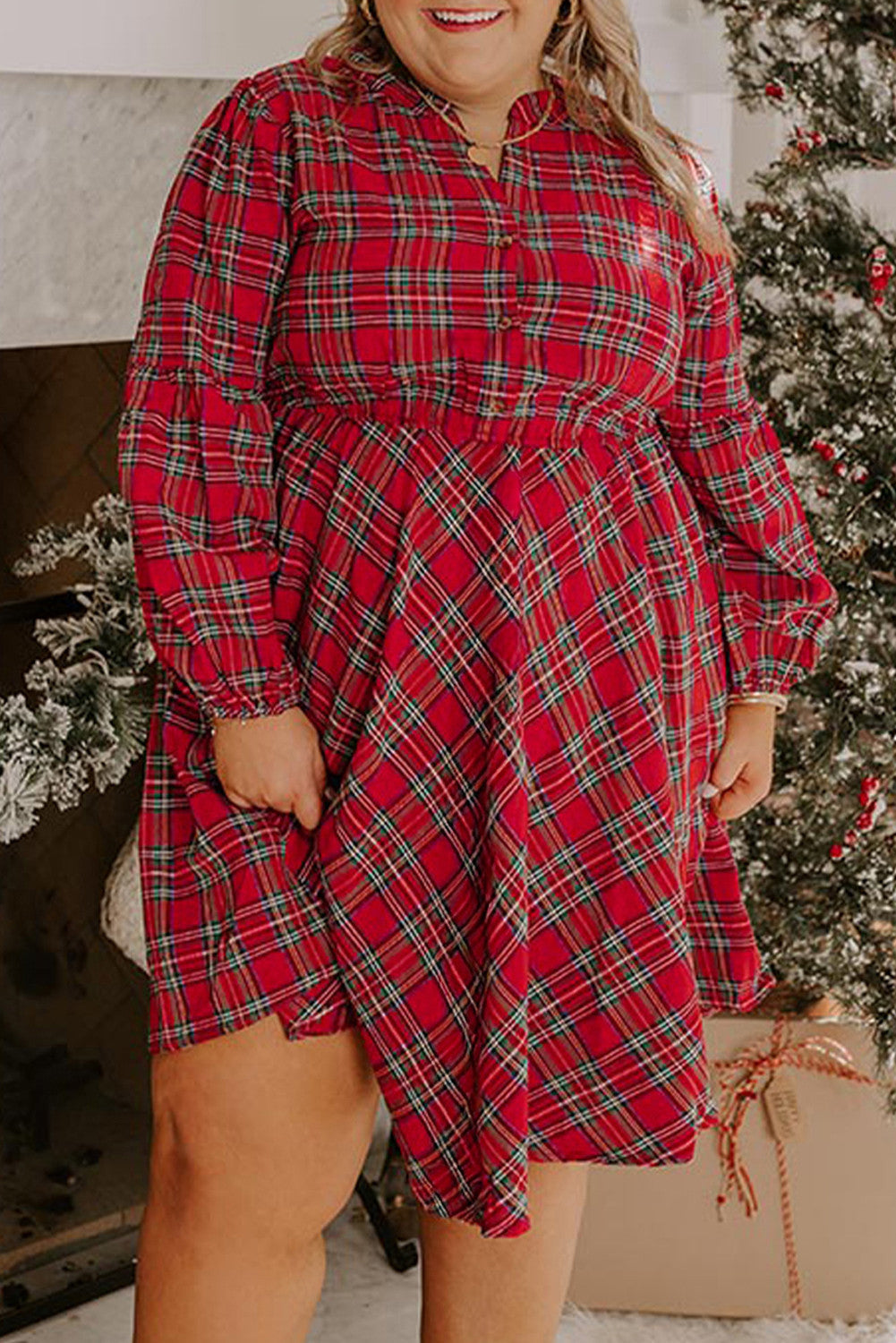 Red Plus Size Plaid Dress FB