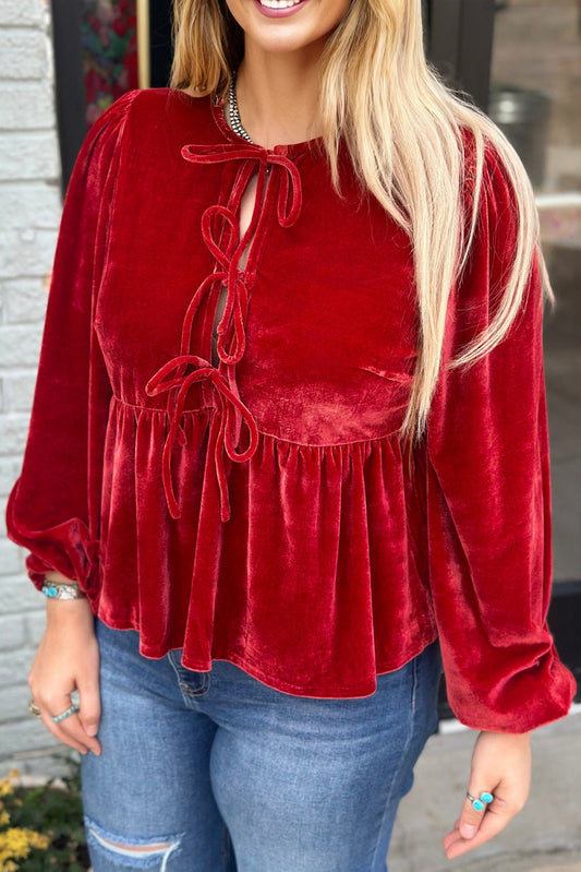 Red Plus Size Velvet Blouse FB