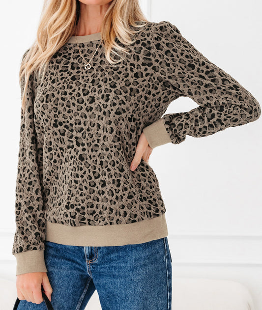 Ribbed Trim Leopard Top FB