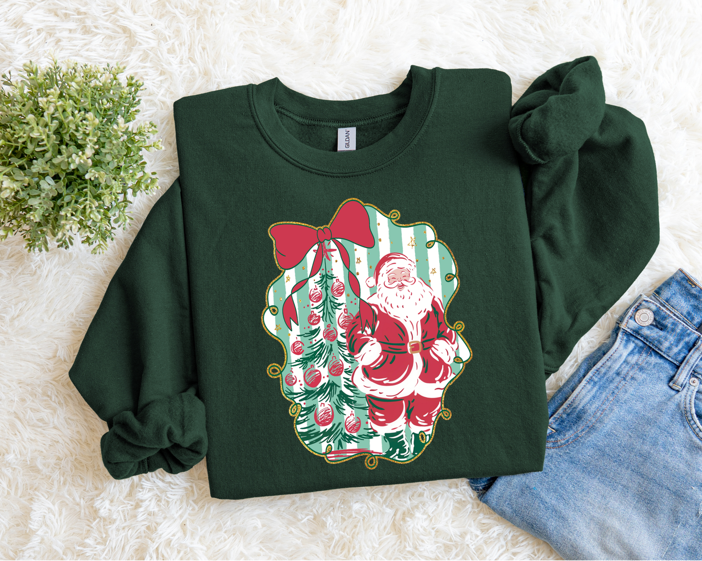 Striped Coquette Santa Sweatshirt.