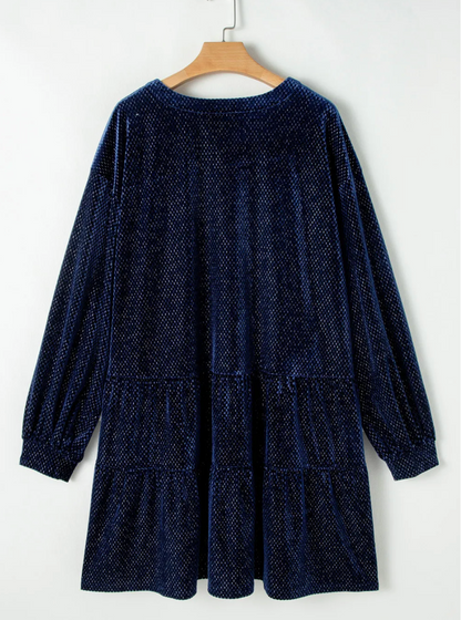 PLUS SIZE TEXTURED VELVET V NECK DRESS RTS