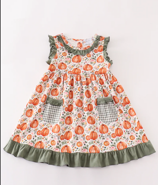 GREEN PUMPKIN RUFFLE DRESS