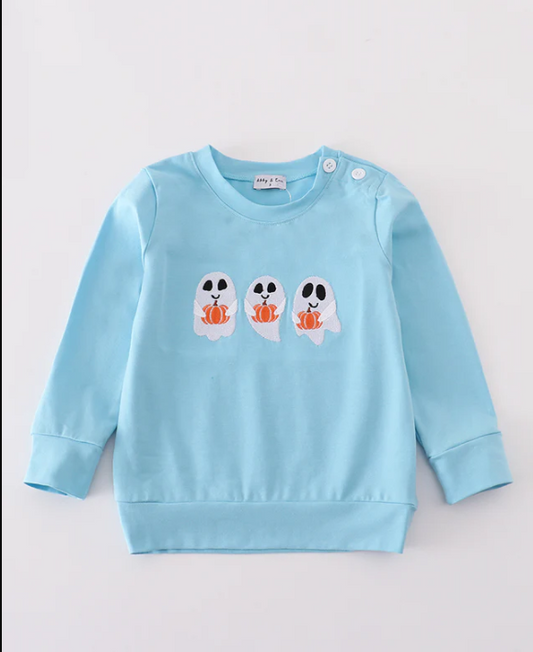 BLUE GHOST EMBROIDERED TOP