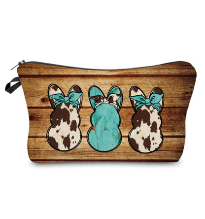 Pouch - Easter - Turquoise Wood Cow Bunnies