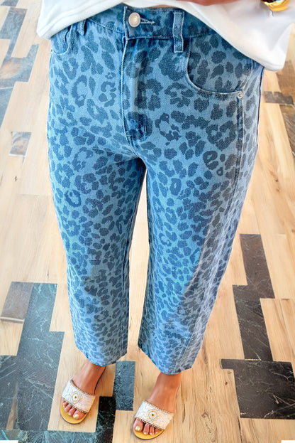 Sky Blue Leopard Straight Jeans RTS