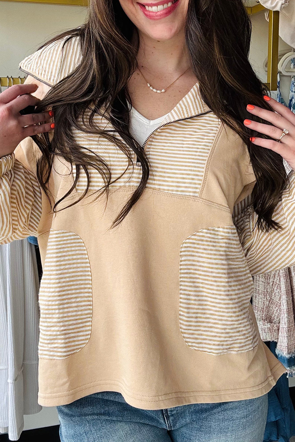 Stripe Quarter Zip Loose Top RTS