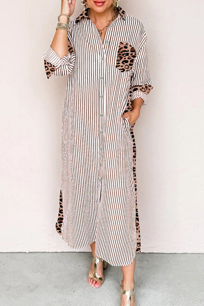 Stripe Leopard Button Dress Slits November.