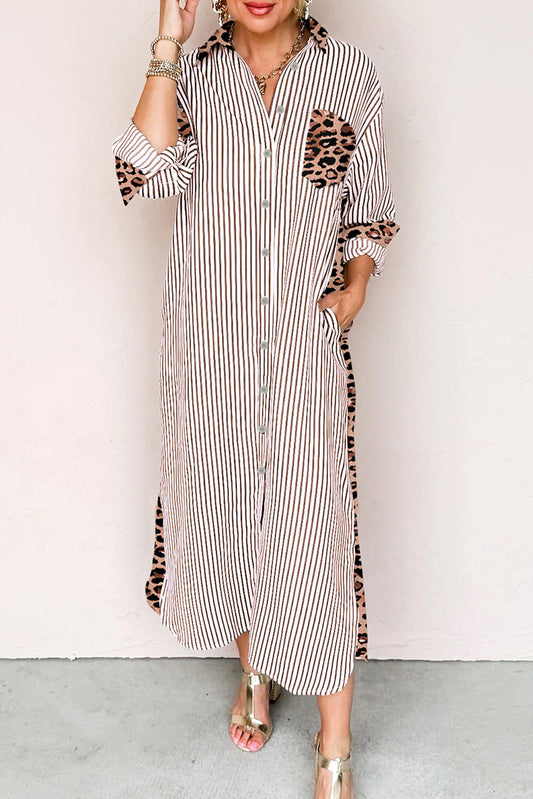 Stripe Leopard Button Dress Slits November.