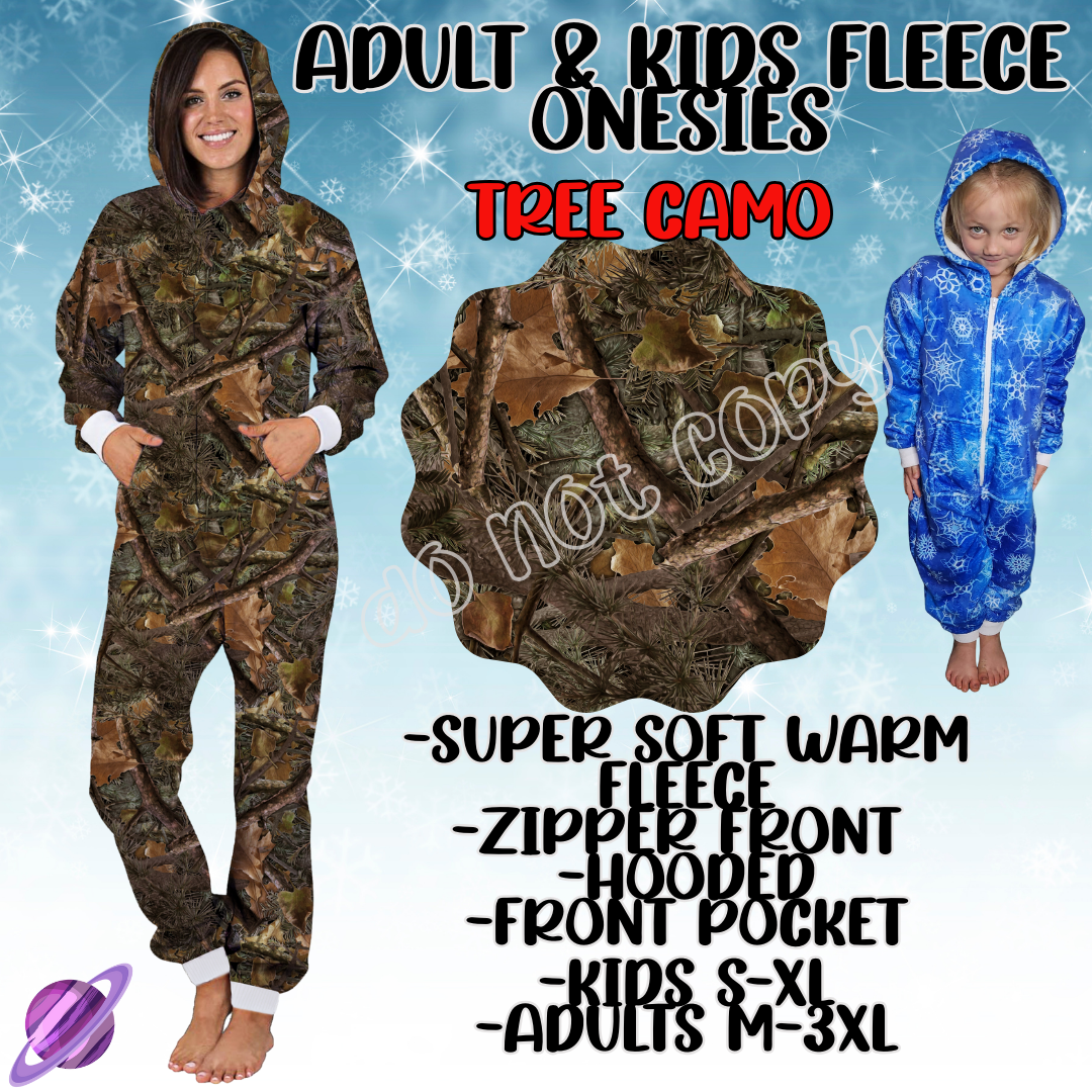 TREE CAMO - ADULT & KIDS FLEECE ONESIES CLOSING 9/28