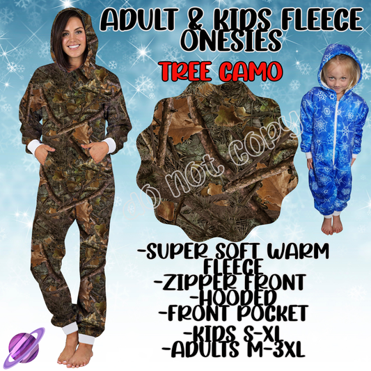 TREE CAMO - ADULT & KIDS FLEECE ONESIES CLOSING 9/28
