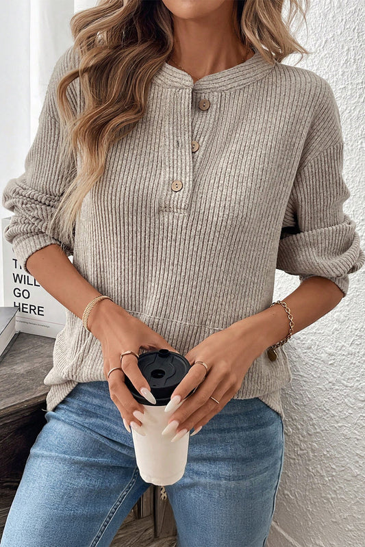 Taupe Henley Knit Top FB