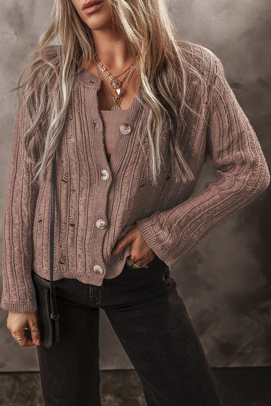 Textured Knit Buttoned Cardigan FB