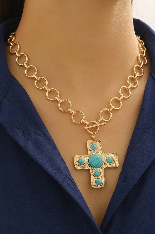 Notable Hammered Cross Necklace Zenana