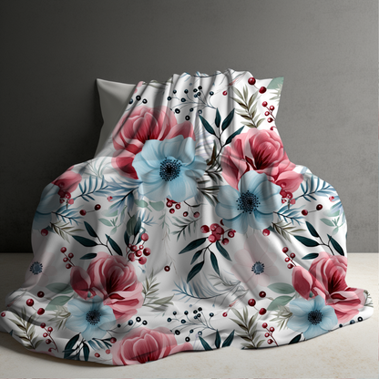 Blanket - Christmas Red Pink Blue Winter Floral - PREORDER ENDS 10/10