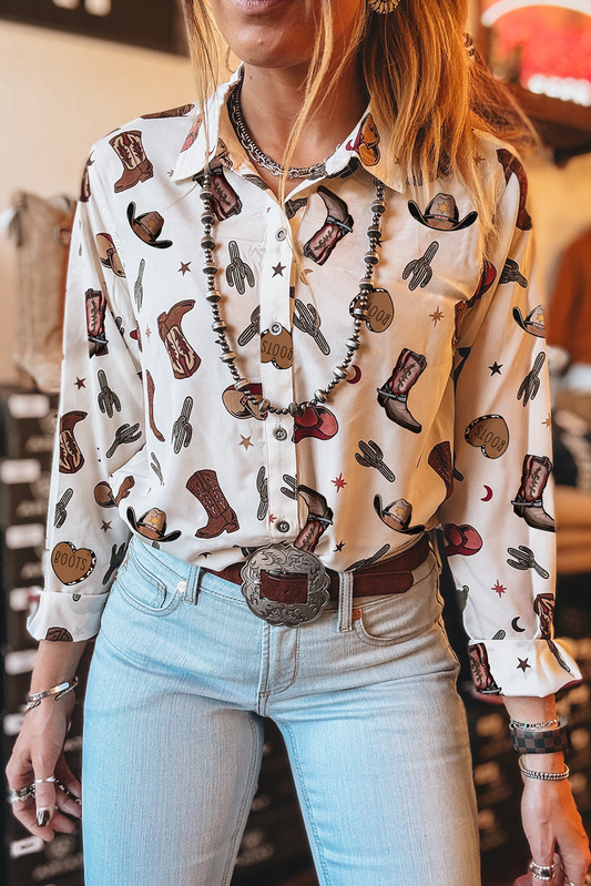 Western Button Up Casual Top FB