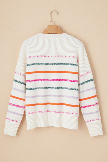 White Colorful Stripe Sweater RTS