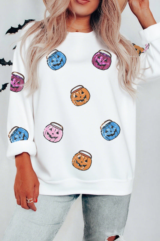 White Halloween Pumpkin Sweatshirt FB