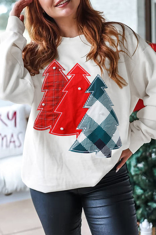 White Pearl Plaid Tree Sweatshirt FB