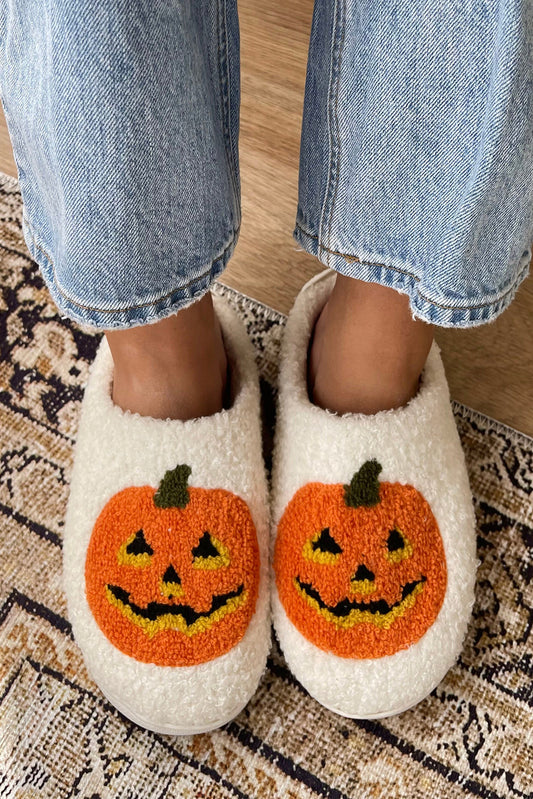 White Pumpkin Plush Slippers FB